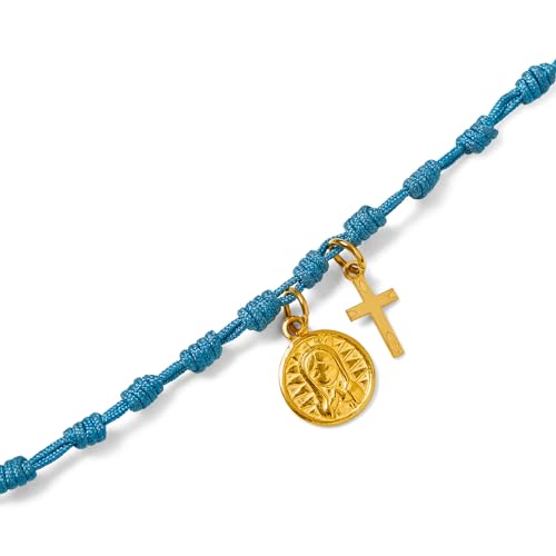 Pulsera Rosario Virgen niña de plata vermeil y cruz tallada