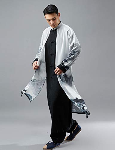 LUZU JUNU Men's Trench Coat Long Printed Tang Suit Kung Fu Cotton Linen Robe Chinese Style Fake Two Piece Jackets3