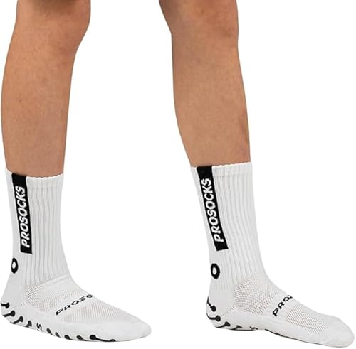 Meia Prosocks UltraGrip Infantil 33-37 Antiderrapante Futebol (Meninos pequenos, branco+preto2)