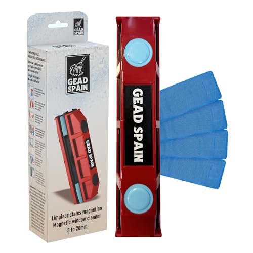 GEAD - LIMPIACRISTALES MAGNETICO Doble Cara con 4 RECAMBIOS DE Microfibra (para Cristales 5 A 16 MM) - LIMPIACRISTALES MAGNETICO Doble Cristal para Limpiar Ventanas por Fuera