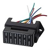 Vasiumic 6-Way ATC/ATO Blade Fuse Box Block Holder 12V/24V Automotive Applications – 32V Max, 2-Input/6-Output Wiring, Housing, Compatible with Bus, Ship, Trailer, Boat, Car