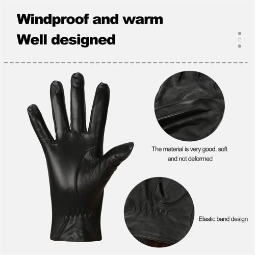 Bongbada Genuine Sheepskin Leather Gloves For Women, Winter Warm Touchscreen Texting Driving Motorcycle Dress Gloves (Black, L) #TOP2