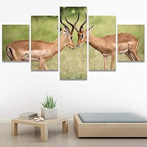 SIGNWIN 5 Panel Canvas Wall Art Animals Deer...