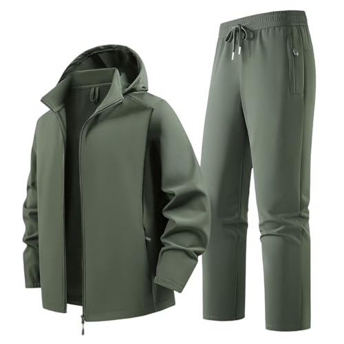 Genérico Chaqueta Impermeable Cortaviento Multifuncional para Hombre pantalón Outdoor Ideal Senderismo esquí Deporte Abrigo térmico Forro Polar Capucha (Army Green, XXL)