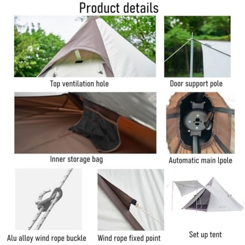 Carpa Piramidal Portátil para Camping Doble Capa 2 Personas miniatura 5