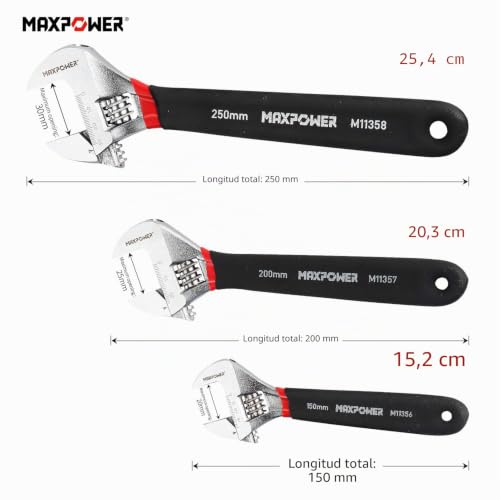 Miniatura 2 de Maxpower Llave Inglesa, Juego De Llave Inglesa Ajustable De 3 Piezas 6 150mm, 8 200mm Y 10 250mm , Aleación De Acero