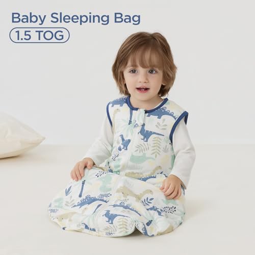 Image of Duomiaomiao 1.5 TOG Baby Sleep Sack 100% Cotton Four Season Baby Wearable Blanket, Breathable Comfy Toddler Sleeping Bag