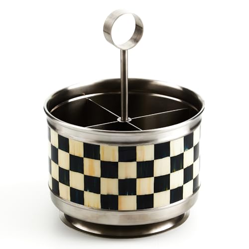 MACKENZIE-CHILDS Courtly Check Supper Club Flatware Storage Caddy, Kitchen Utensil Organizer for Silverware and Napkins