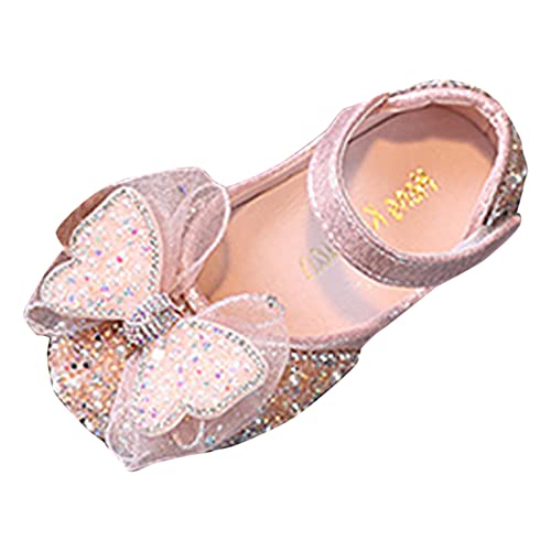 Summer Girls Dance Shoes Princess Dress Performance Shoes Pearl Sequin Ribbon Bow Light Girls (Pink, 10.5 Toddler)