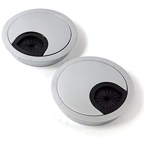 2 x 53mm Desk Table Grommet Cable Tidies PC Computer Stainless Steel Cable Hole Covers Cover