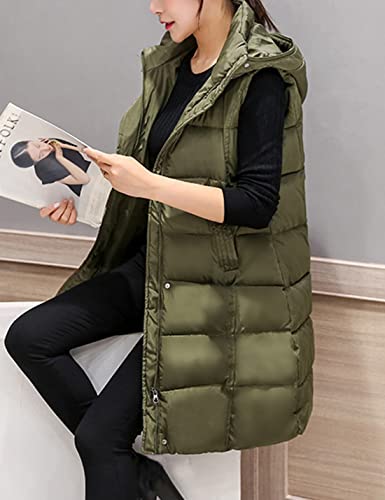 Tanming Women's Winter Cotton Padded Long Vest Coat Outerwear With Hood Pockets (Army Green-Small) #TOP4