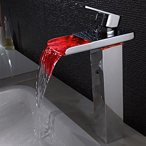 Robinet mitigeur cascade LED anti-brûlure blanc pour lavabo de salle de bain