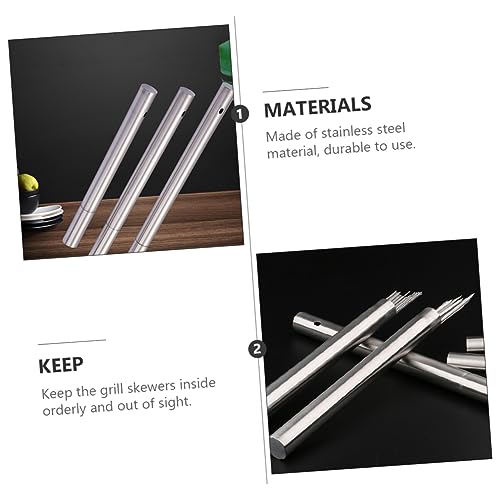 GANAZONO Suporte De Espeto Para Churrasco Tubo De Armazenamento De Espeto De Aço Inoxidável Espetos