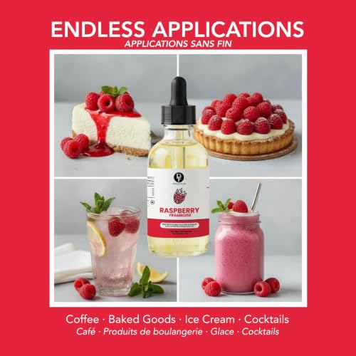 Image of Dolce Flav Natural Raspberry Extract 2 oz - Kosher, Sugar-Free, Concentrated Tart Raspberry Flavoring for Baking, Beverages & Desserts, Includes Measured Dropper