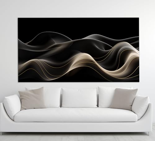 Toile noire abstraite de vagues LMYCHENG de 60x120cm sans cadre pour salon