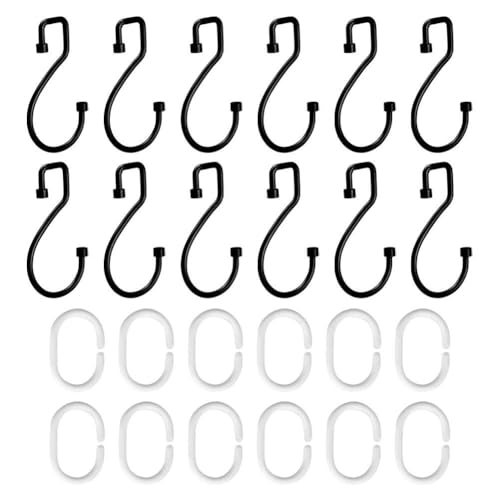 EHDWXVZM Ganci per Tende da Doccia A Forma di S da 12 Pezzi, Anelli per Tende con Apertura A Forma di C da 12 Pezzi, Ganci per Doccia Scorrevoli, Ganci Appendiabiti Multifunzionali, Balcone