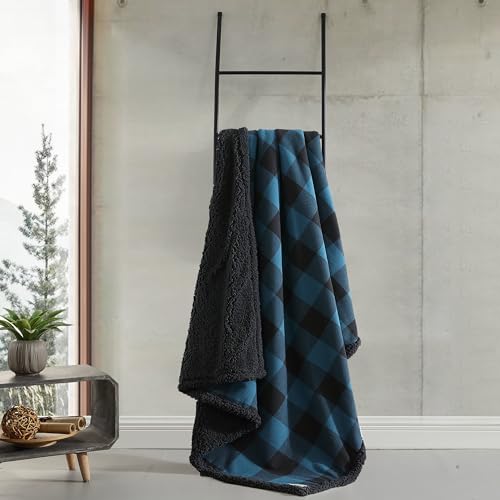 Image of Eddie Bauer - Blanket, Super Soft Reversible Sherpa & Brushed Fleece Bedding, Throw Blankets for Couch, Ideal for Lounging (Cabin Plaid Blue)