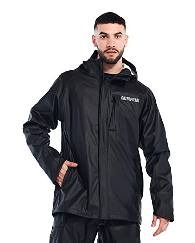 Caterpillar Men Longshore Waterproof Rain Jackets Featuring Welded Seams, Reinforced Forearms, and Zip Hand Pockets