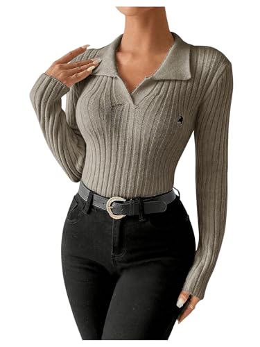 SHENHE Women's Ribbed Knit Pullover Sweater Long Sleeve Collared Basic Sweater Knitwear4