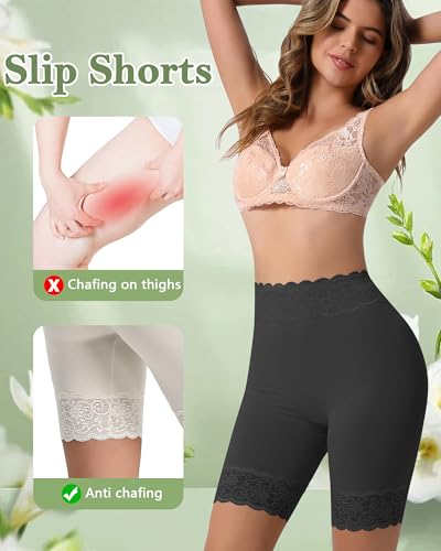 Women's Slip Shorts for Under Dresses Cooling Anti Chafing High Waisted Underwear,Seamless Lace Shorts Under Skirts3