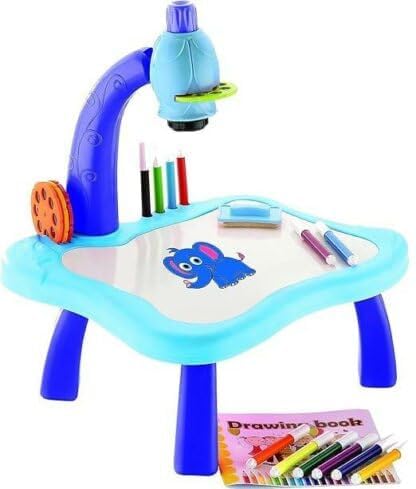 Avantara Creation Drawing Projector Table Set Blue Led Board for Kids Trace & Draw Smart Sketcher 24 Patterns 12 Colorful Pen Book Fun Educational Creative Painting Desk Machine Toy (Multicolor)-image-3