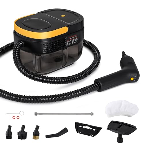 Moongiantgo Limpiador a Vapor Portátil 1500W, Vaporeta Profesional 3 BAR, Maquina de Vapor Limpieza Hogar, 1.6L Tanque de Agua con 3Velocidades& 7Accesorios para Cocina/Baño/Azulejos/Coches (Negro)