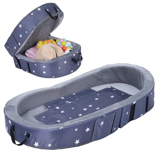 Foldable Kids Travel Bed, Portable Toddler Floor Bed, Washable Child Travel Cot for Outdoor Camping Napping, Easy to Carry