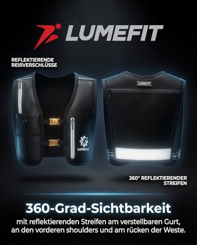 LUMEFIT Laufweste für Damen & Herren inkl. 500ml Trinkflasche - Trinkrucksack zum Laufen und Joggen Atmungsaktiv & Reflektierend - Laufrucksack Weste | Trinkweste Rucksack | Running Vest