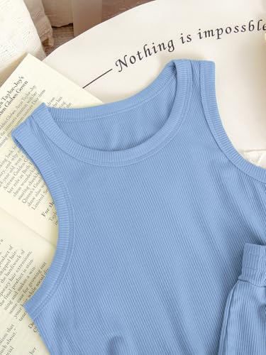 Image of NEW 6-14Y Tween Girls Stretchy Rib Knit Outfit Rayon Tank & Shorts Set Casual Lounge Playwear