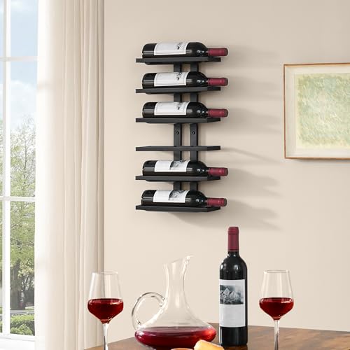 Image of Hoctieon 3-Set 6 Tier Wall Mount Wine Rack (18 Tiers), Wall Racks for Wine Bottles Display and Storage, Hanging Bottle Organizer for Living Room, Dining Room, Wine Cellar, Bar, Black