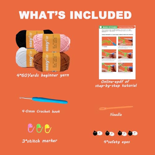 Image of 4x50g Beginner Easy Yarn Kit for Crocheting and Knitting; Worsted-Weight Medium #4;Crocheting and Knitting kit with Tool Set (Pink+Latte+White+Black, 4 Skein)