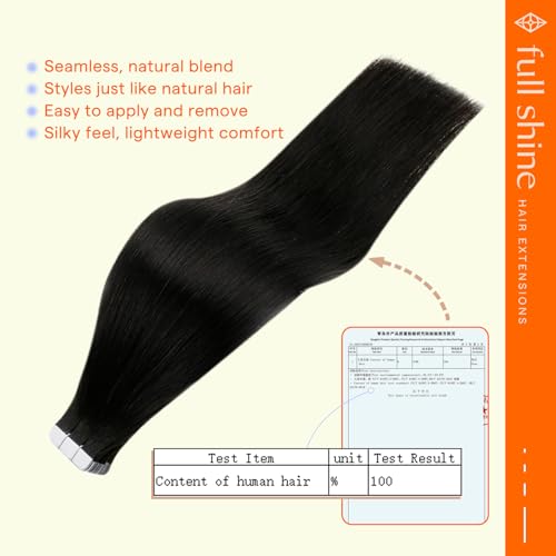 Image of Full Shine Black Tape in Hair Extensions Human Hair, 18 Inch 50g 20 PCS | Invisible Double Sided Hair Extensions Tape in, Seamless Design Soft Texture Natural Volume for Daily Wear