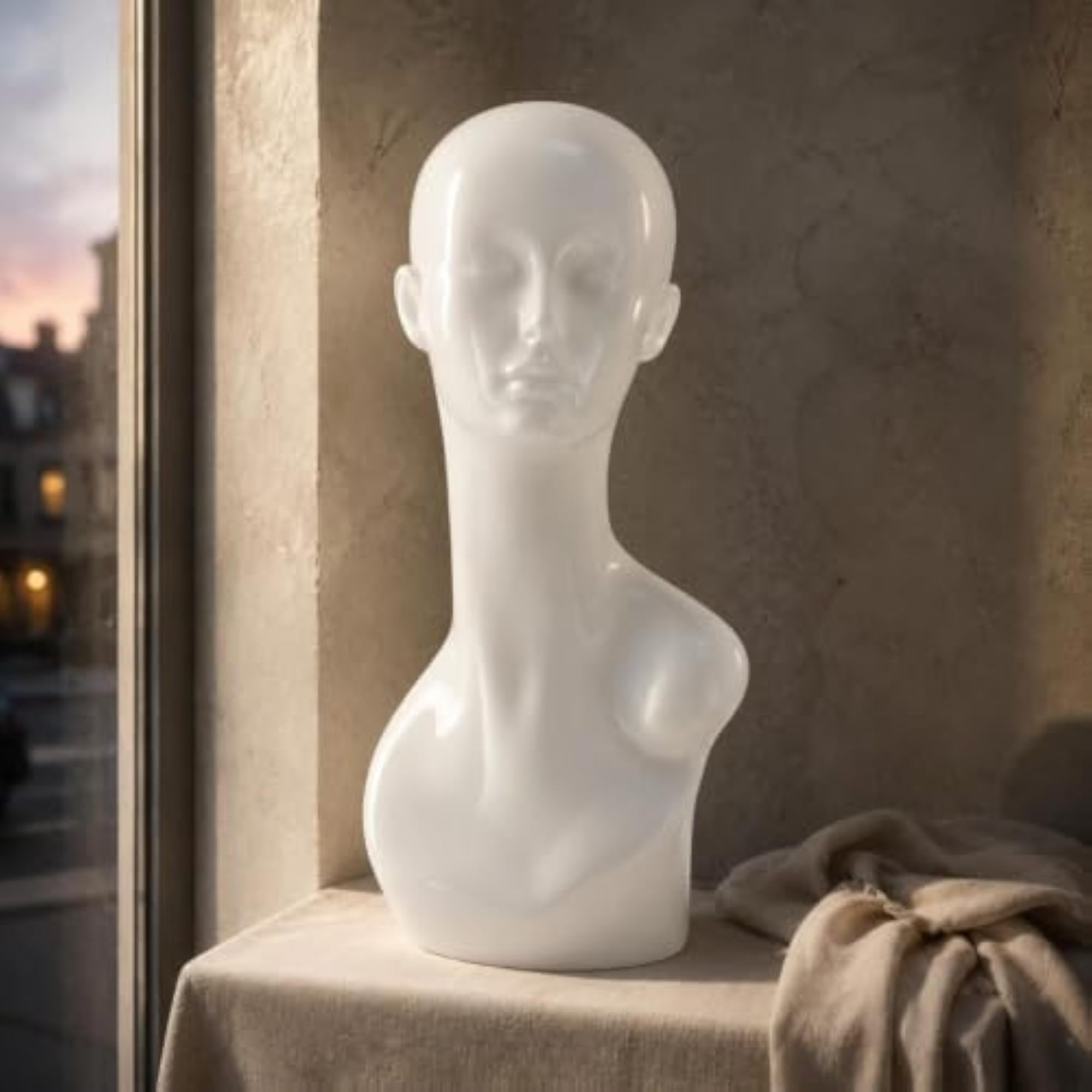 Glossy Finish Shoulder Base Mannequin Head Display