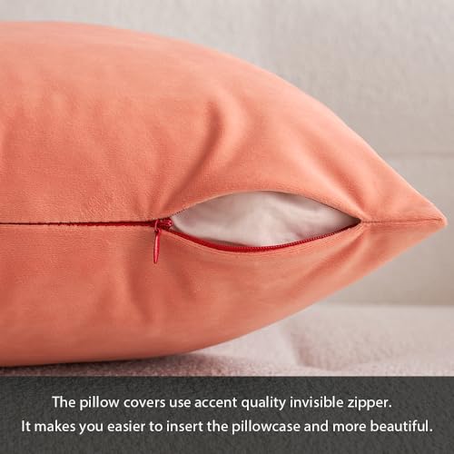 Image of MIULEE Pack of 2, Velvet Soft Solid Decorative Square Throw Pillow Covers Set Cushion Cases Pillowcases for Sofa Bedroom 18x18 Inch Coral Red