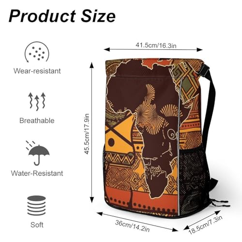 Drawstring Gym Backpack with Shoe Compartment And Wet Pocket, 28L Lightweight Waterproof African Map Ethnic Sports Backpack for Workout Swim Beach Travel String Bag for Men Women2