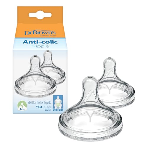 Dr. Browns Natural Flow Y-Cut Wide-Neck Baby Bottle Nipple Ideal for Thicker Liquids 100% Silicone 2 Count (Pack of 1) 9m+