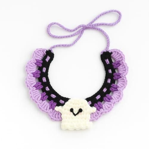 Purple Crochet Halloween Collar with Ghost