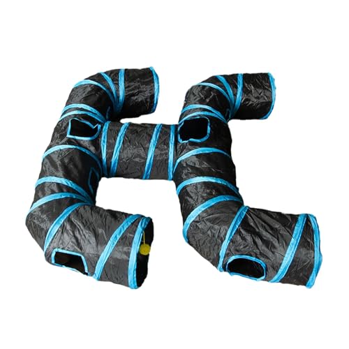 Cat Tunnel Tube Outdoor Indoor Hanging Toy Balls Lightweight Kitten Hideout Activity Peeking Hole Toy, Blue Black