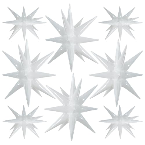 Image of TONIFUL 8 Pcs Explosion Star Balloons White Foil Balloon Party Decorations | 2 Size Mylar Star Balloon for White Party Decorations Christmas New Year Birthday Wedding Baby Shower Photo Booth Supplies