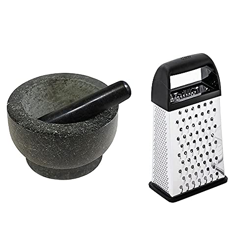 Gorilla Grip Mortar and Pestle and Box Grater, Both in Black Color, Granite Mortar and Pestle Holds 2 Cups, Grater is 4-Sided, Includes Detachable Container, 2 Item Bundle image 5