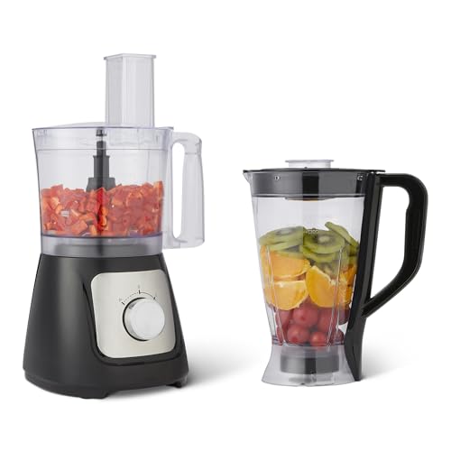 Amazon Basics Food Processor and Blender Combo with 2 Speeds, 2.4L Bowl and 1.5L Jug, 800W, Black