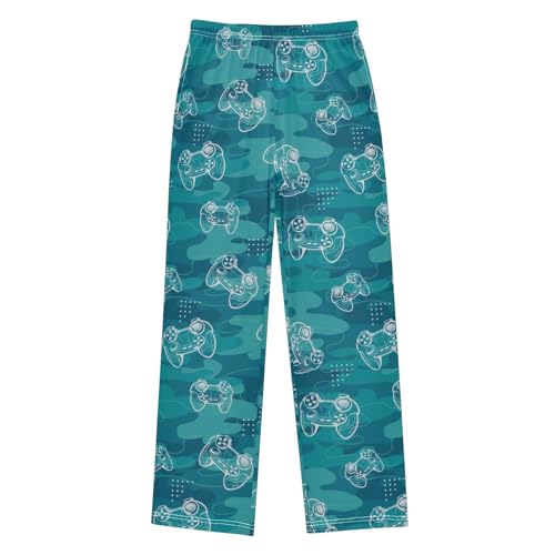 CaTaKu Boys Blue Camouflage Game Pads Pants for Boys Girls Wide Leg Sweatpants Kids Long Bottoms with Pockets Size 6-14Y