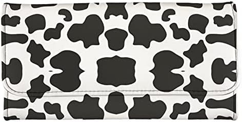 Jeiento Black and White Animal Cow Print Leather Wallet for Women Girl, Trifold Long Wallet Purse, Travel Handbag Card Holder Organizer