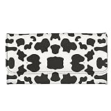 Jeiento Black and White Animal Cow Print Leather Wallet for Women Girl, Trifold Long Wallet Purse, T