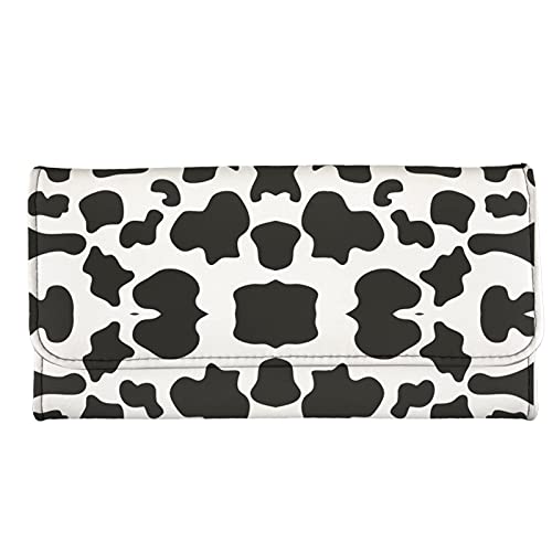 Jeiento Black And White Animal Cow Print Leather Wallet For Women Girl, Trifold Long Wallet Purse, Travel Handbag Card Holder Organizer #TOP25
