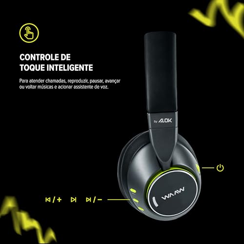 WAAW by ALOK Fone de Ouvido SENSE 210 Bluetooth Over Ear com Conectividade P2 e Bateria de Até 40 Ho
