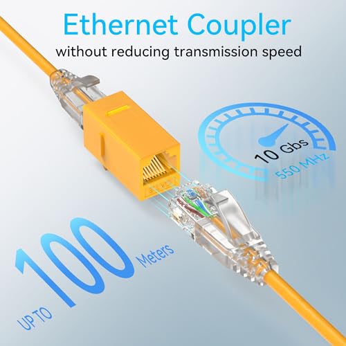 Image of Sokqovt CAT6 RJ45 Keystone Coupler (24 Pack), Cat6 Keystone Jack Female to Female, Cat 6 Inline Keystone Jacks for Wall Plate & Patch Panel, RJ45 Ethernet Coupler Orange