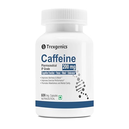 Image of Trexgenics CAFFEINE 200 mg Pharmaceutical Grade Cognitive Function, Refresh, Focus, Mood, Endurance Support (60 Veg Capsules)