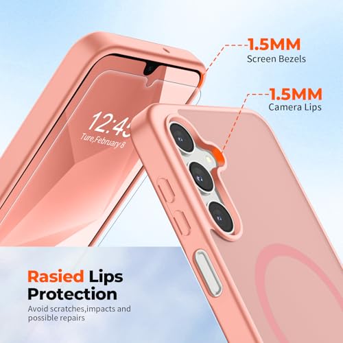 Image of SUPFINE Magnetic for Samsung Galaxy A16 5G Case with Screen Protector, (Built-in Magnets) (Military Grade Drop Protection) Slim Translucent Shockproof Phone Case,Light Pink