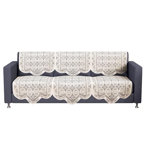 Image of Kuber Industries (Set of 6) Stylish & Durable Cotton Sofa Covers 3 Seater | Washable Sofa Protector /Mat | Suitable Slipcover for Living Room & Office | Plain Circle - Off White